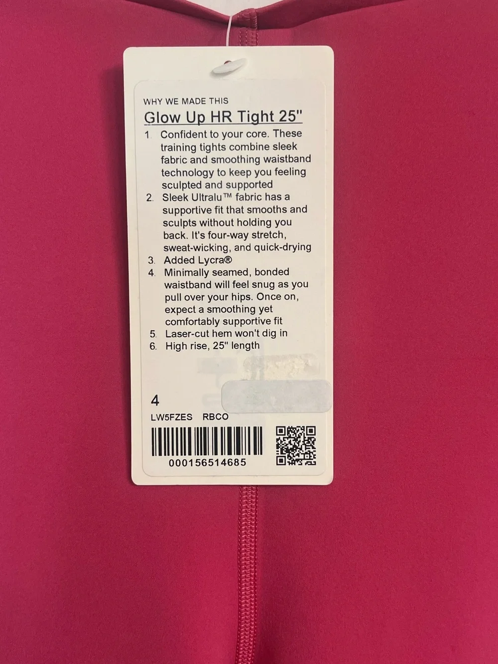 NWT Lululemon Glow Up HR Tight 25” in Raspberry Coulis Size 4